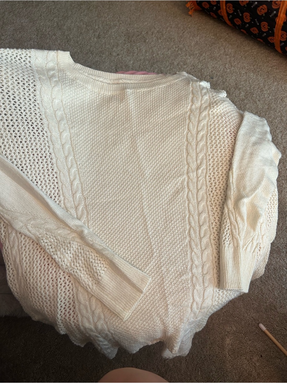 American Eagle Outfitters Cream Cable Knit Crewneck Sweater